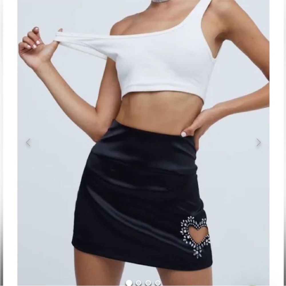 For Love And Lemons Black Mini Skirt with Heart Jewel NWOT